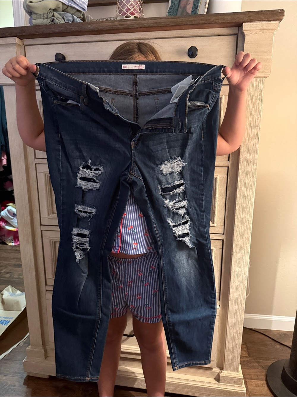 SO Women's Dark Blue Distressed Skinny Jeans